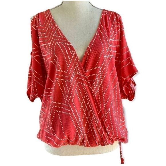 Lovestitch Coral Boho Cross Front Tassel Blouse S - Picture 1 of 7
